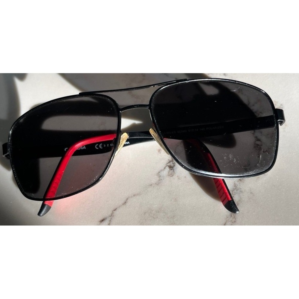 Carrera 8014/S Polarized Aviator Sunglasses Matte Black Red Sport Mens 61/14 140